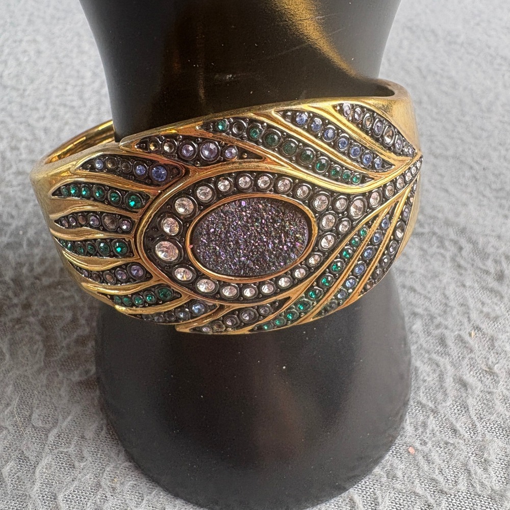 Victoria Wieck Peacock Crystal Hinged Cuff Watch Gold Tone E8124